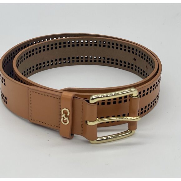 Cole Haan Perforated Leather Belt Tan Brown Size 36 Career Party Casual NEW - Picture 1 of 4
